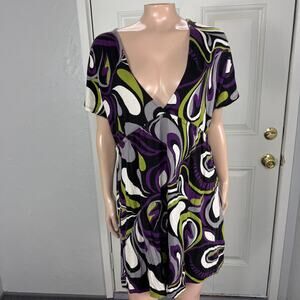 Vintage Y2K Forever 21 Floral Dress Medium V neck Retro Rayon S/S Stretch YY22